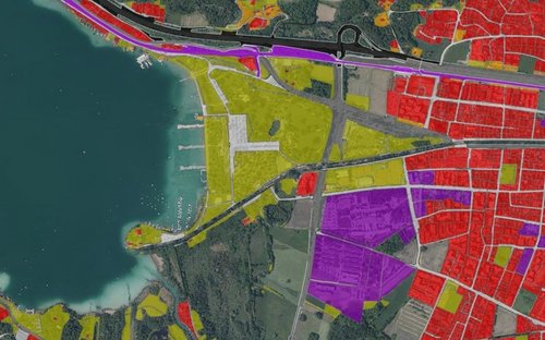 Ortofoto mit Darstellung der Flächeninanspruchnahme am Beispiel von Klagenfurt